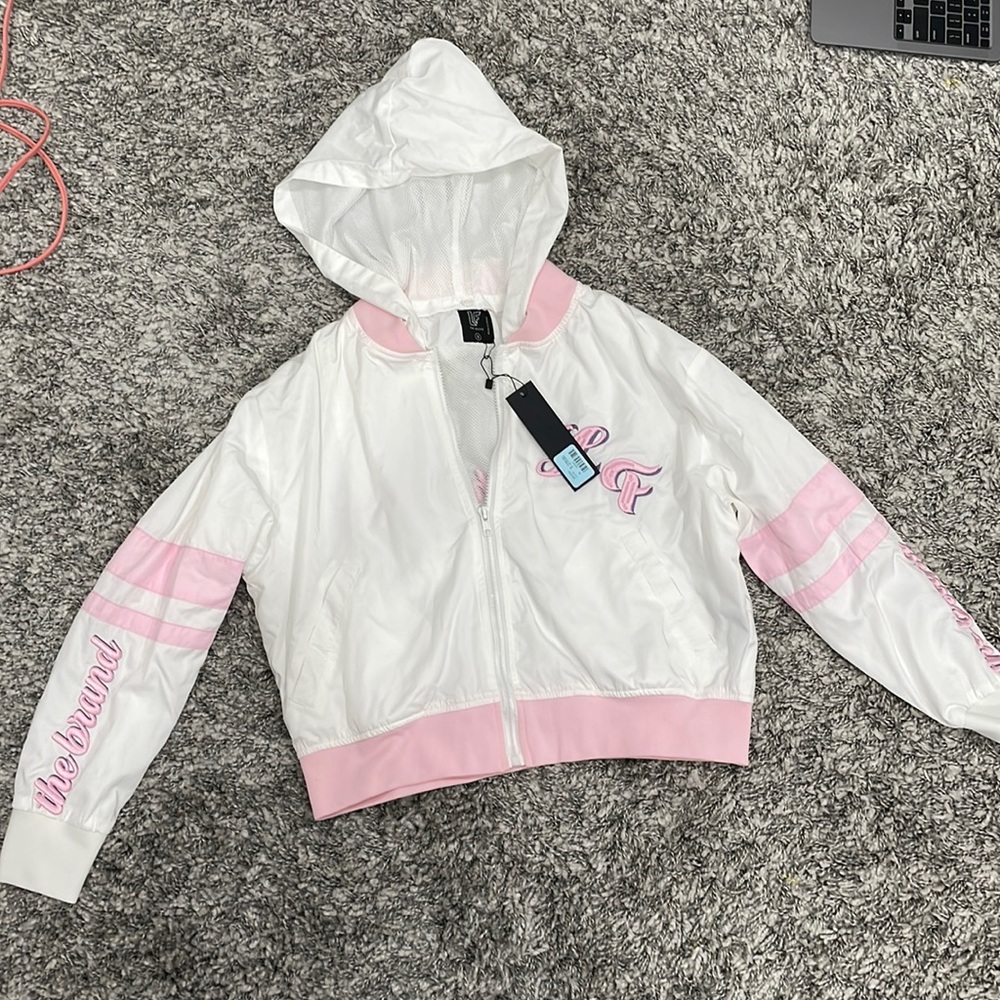 LF white and pink croped bomber jacket